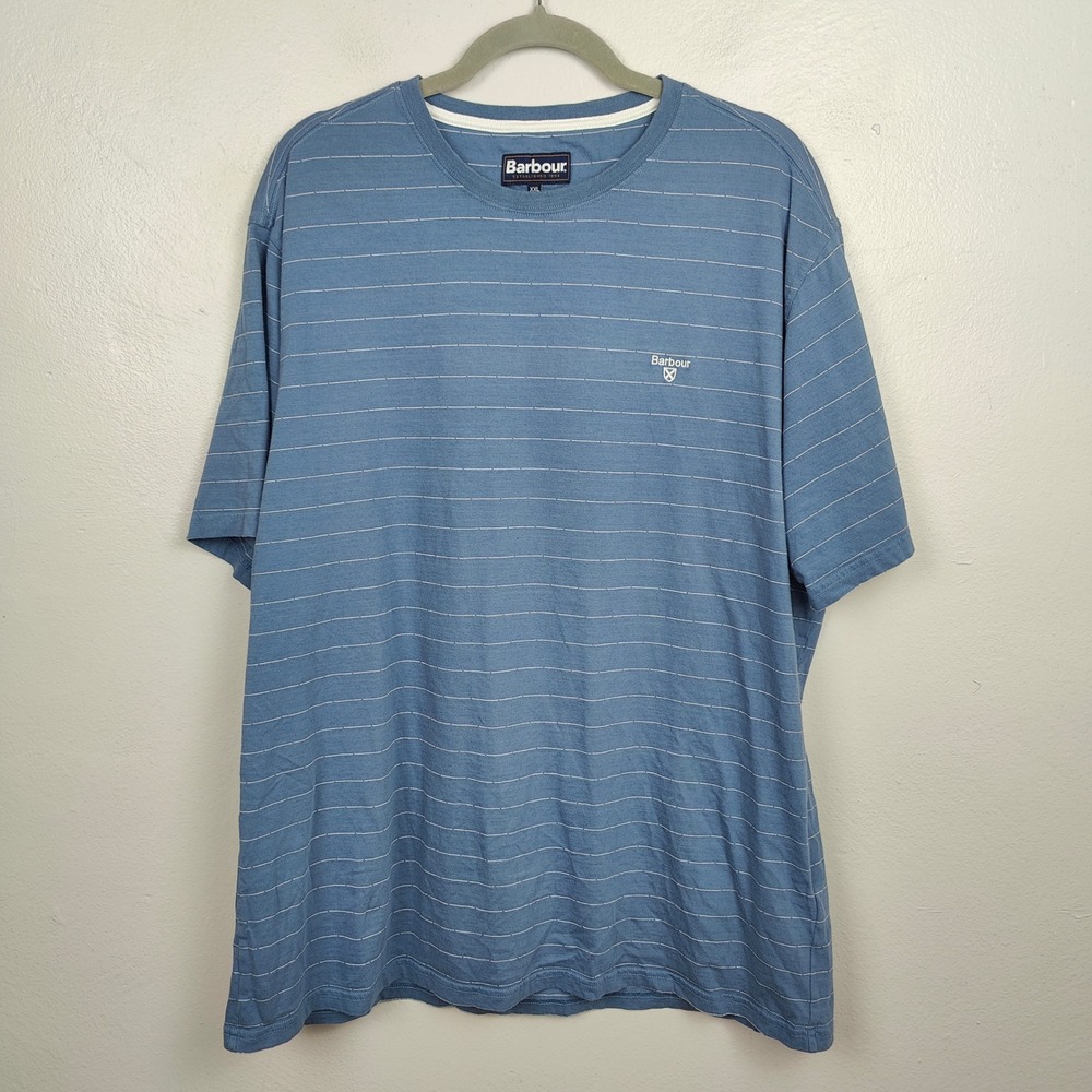 Barbour T-Shirt Mens XXL Tailored Fit Blue‎ Striped Crew Neck Casual Tee Preppy